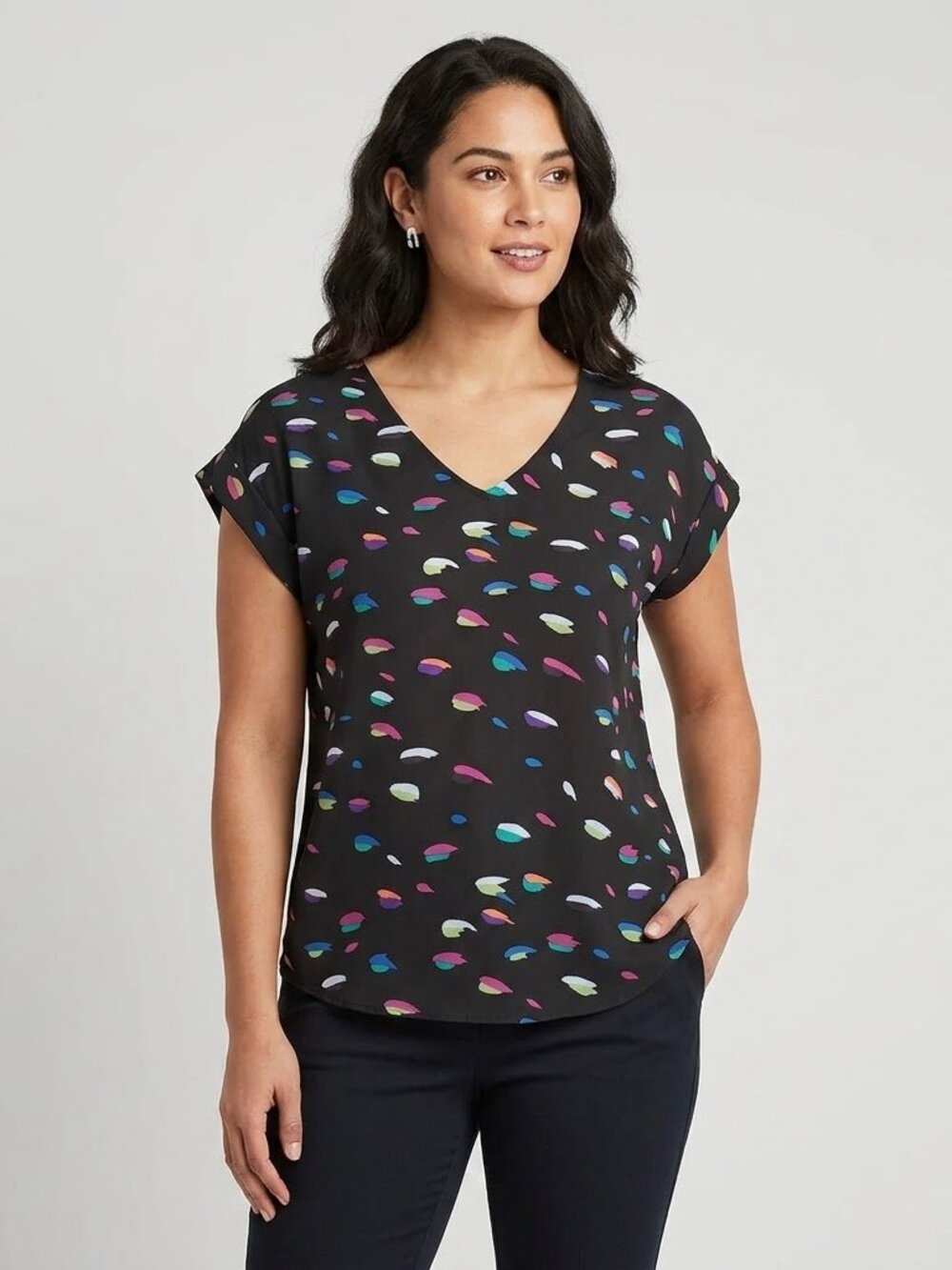 BCBGeneration Abstract Print Short Sleeve Flowy Top Shirt Blouse Tee S